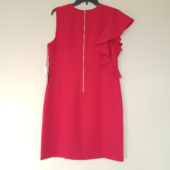 Maggy London Raspberry One Shoulder Ruffle Sheath - Picture 3 of 7